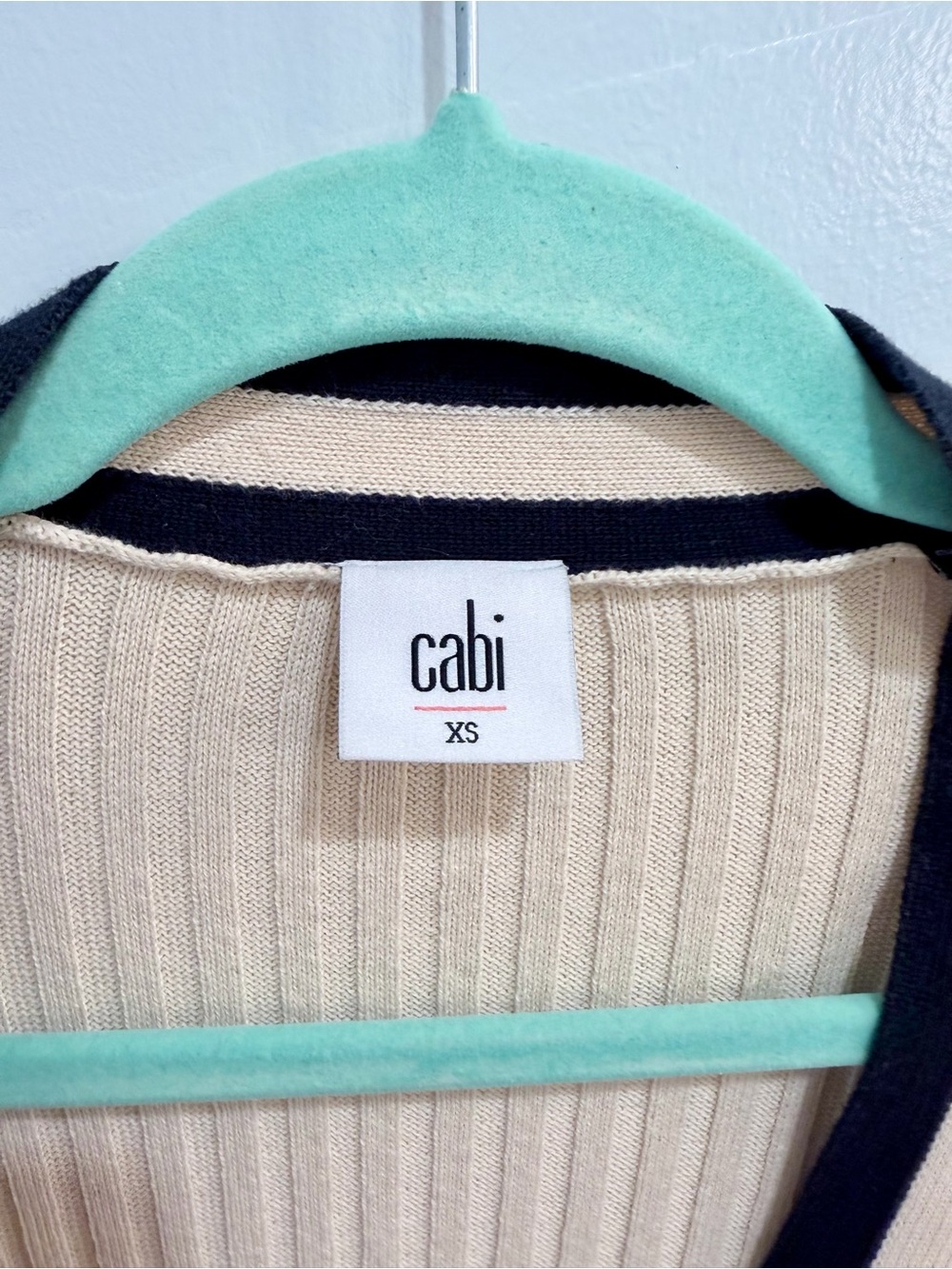 Cabi Varsity Cardigan 5458 Navy Striped Ribbed Cotton Sweater Gold Button XS - Picture 7 of 12